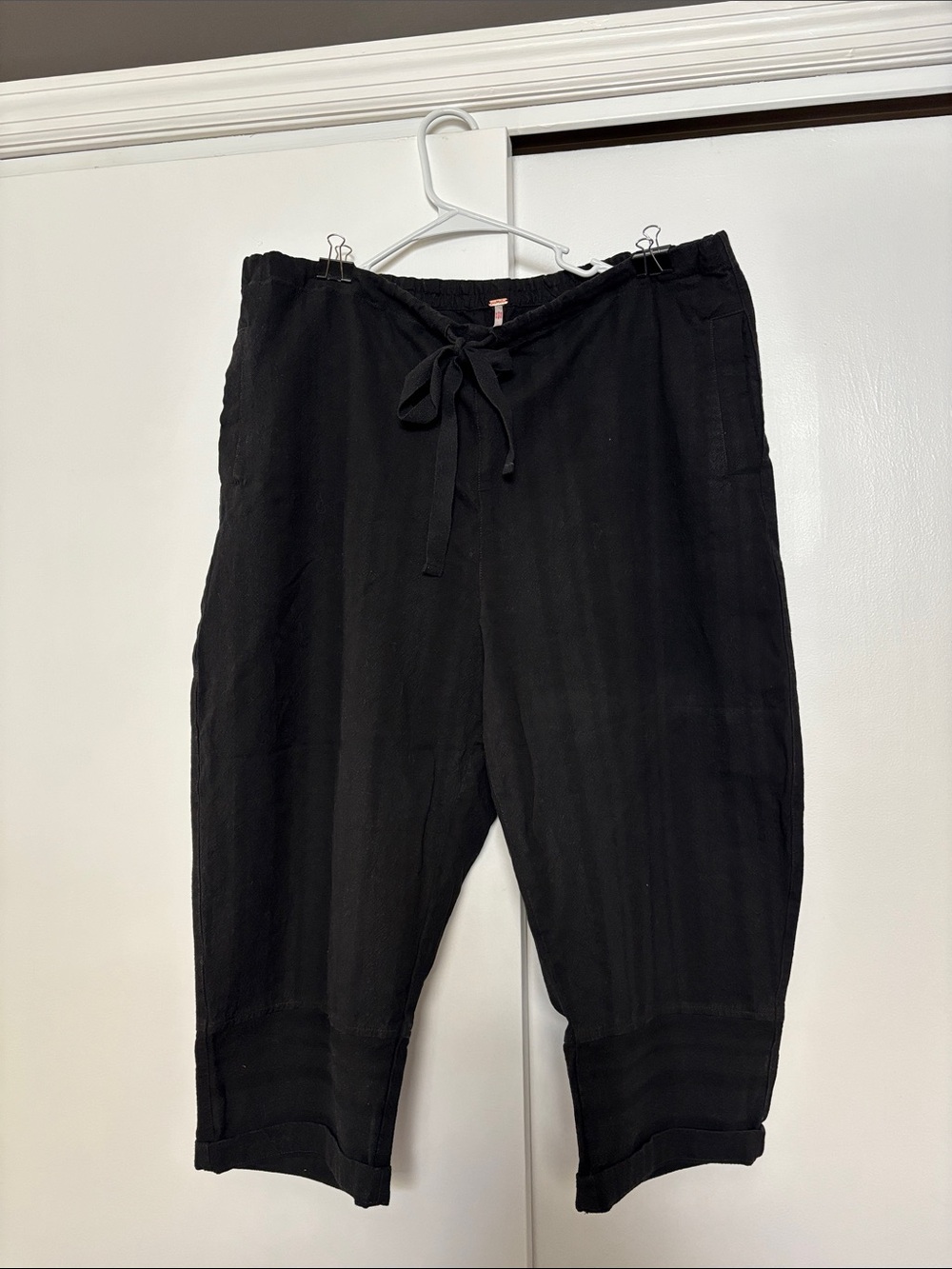 Free People Black Cropped Drawstring Linen Pants